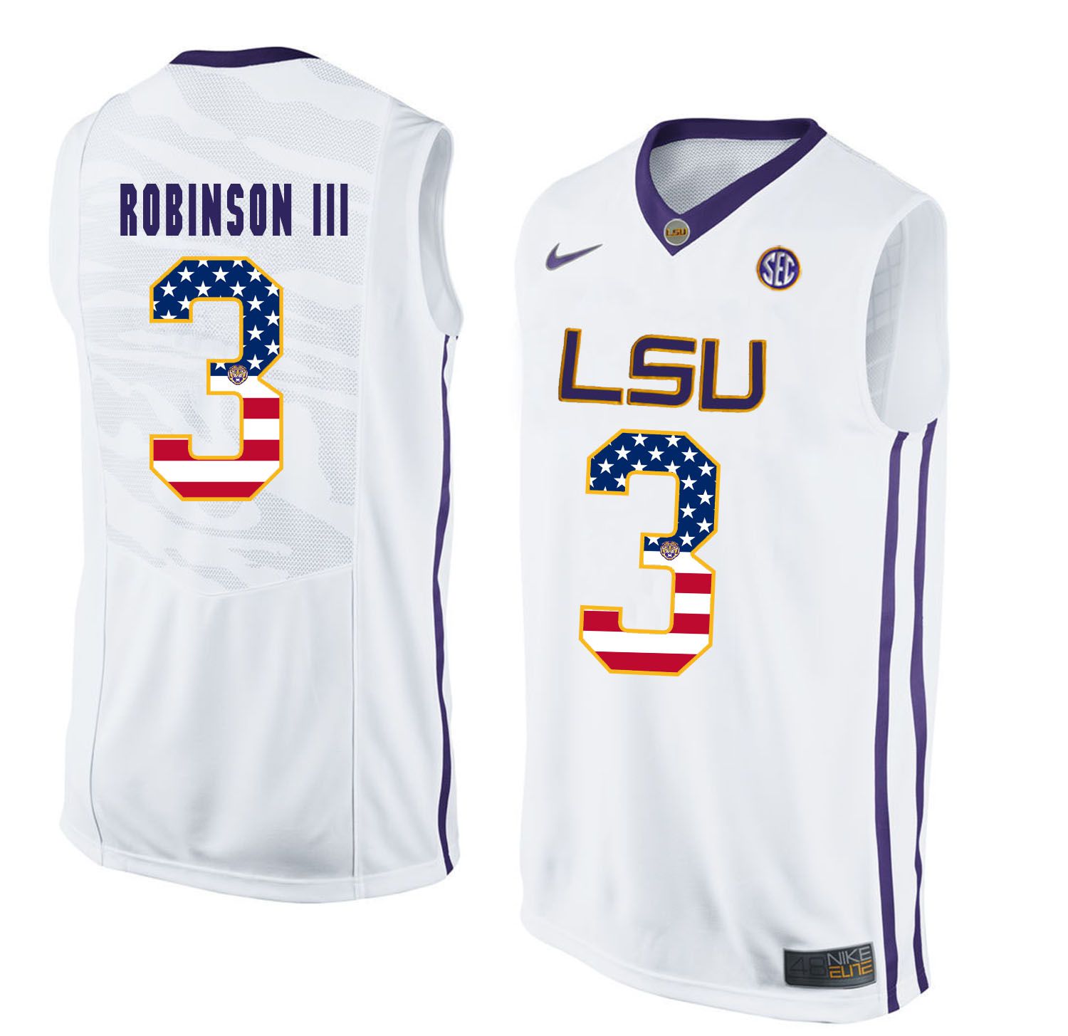 Men LSU Tigers #3 Robinson iii White Flag Customized NCAA Jerseys->customized ncaa jersey->Custom Jersey
